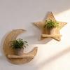 Moon Star Wall Shelf Boho Wooden Floating Wall Shelves Wall Mounted Plant Holder for Living Room Bedroom Modern Home Decor