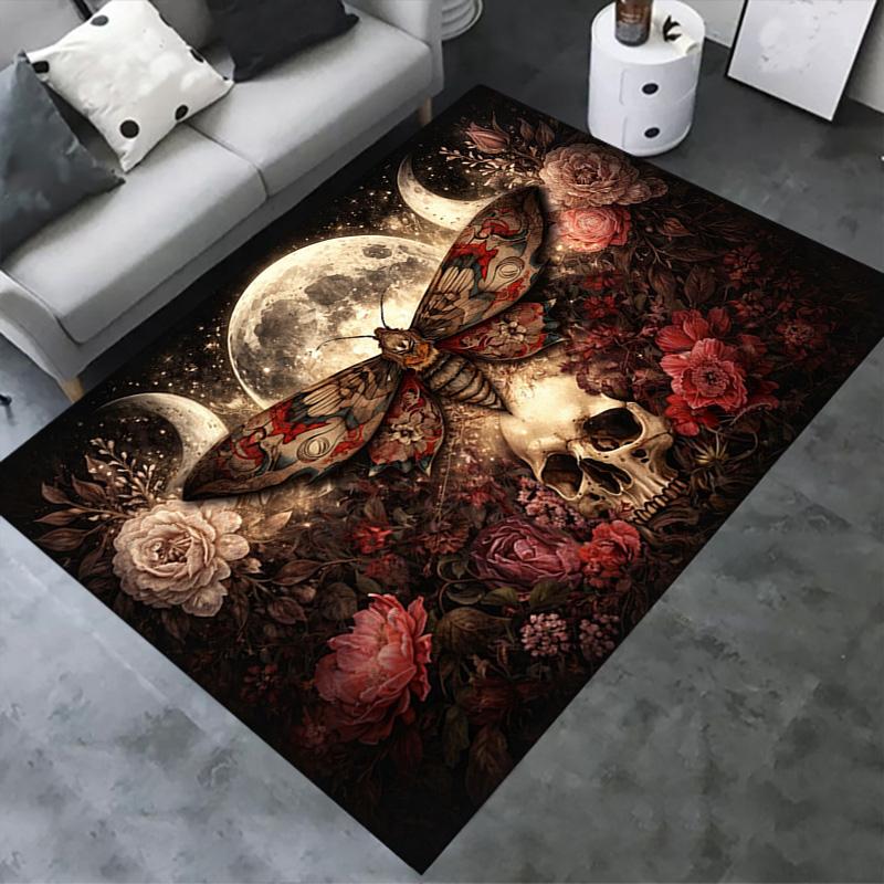 Skull and Butterfly Carpet Rug for Living Room Bedroom Home Sofa Decoration,Kids play Non-slip Floor Mat