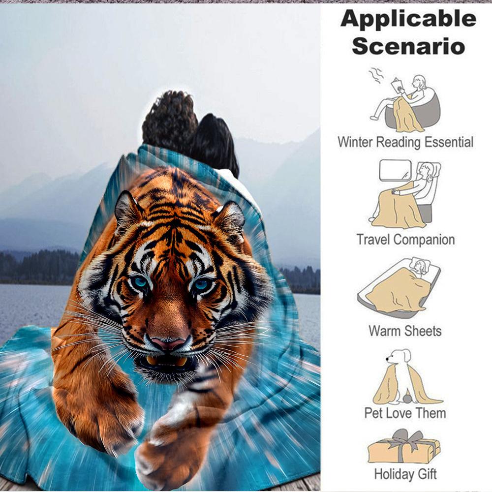 1pc Tiger Print Blanket Lightweight Blanket Throw Blanket For Sofa, Bed, Travel, Camping, Livingroom, Office, Couch, Chair yy251010100