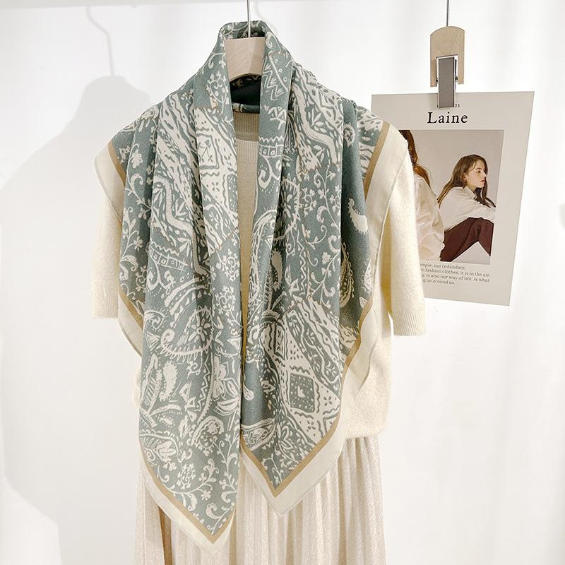 High-end  Elegant and Fashionable Temperament  Herringbone Square Scarf  Korean Niche Retro Ladies Plant Floral Printed Silk Scarf