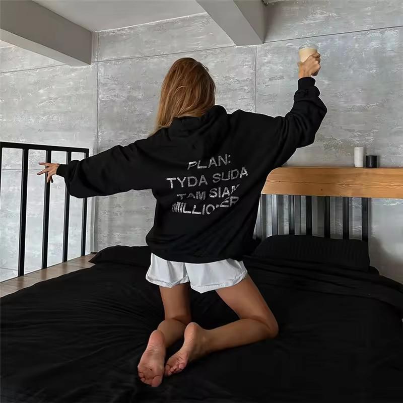 Women's Trendy Drop Shoulder Hooded Sweatshirt Jacket for Spring and Autumn
