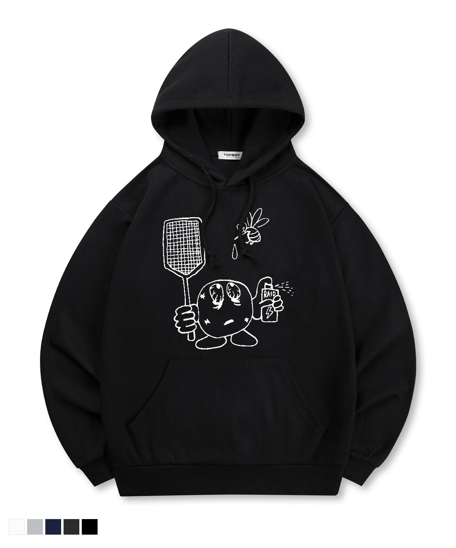 Top Boy [Non-Fleece Or Fleece-Lined] Mosquito Print Hooded Sweatshirt (Type C) (Fleece-Lined) Black Pth1008/M