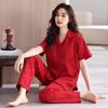 Couple pajamas summer new pure cotton red short-sleeved trousers women's wedding natal year men's cool thin loungewear