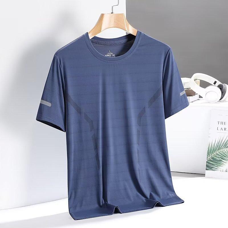 Ice silk short-sleeved men's summer elastic T-thin mesh men's quick-drying T-shirt short-sleeved sports fitness half-sleeved top half-sleeved