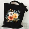 Elegant Wildflowers Aesthetic Canvas Handbag Reusable Floral Shopping Tote Bag for Women