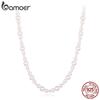 Bamoer 925 Sterling Silver Stackable Full Pearl Necklace Lucky Four-Leaf Clover Beads Strand Necklace for Elegant Women Gift