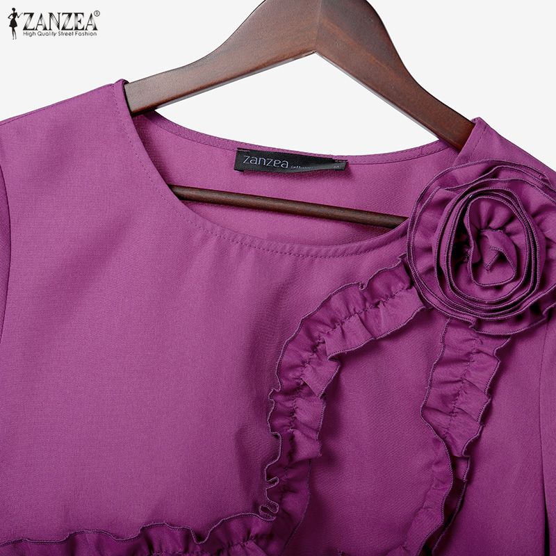 ZANZEA Women Casual Round Neck Loose 3/4 Sleeve Blouse