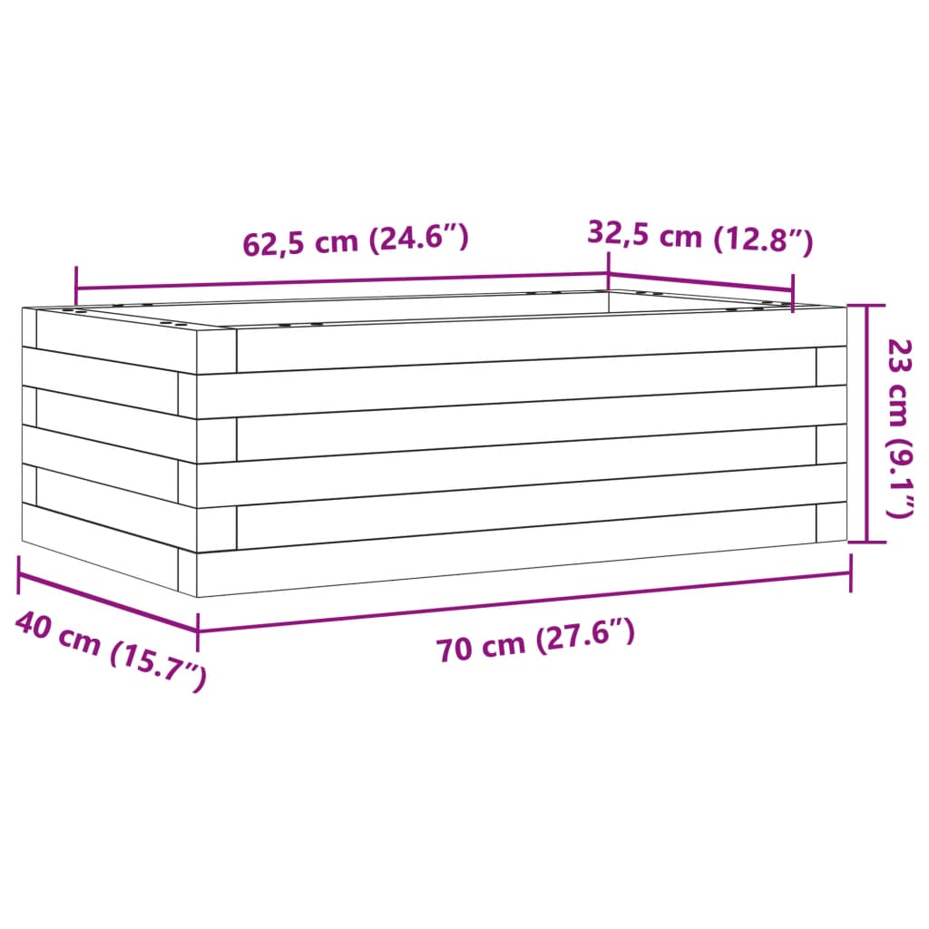 Plant Pot White 70x40x23 Cm Solid Pine Wood