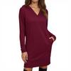 Wome's Oversized Hooded Dress For Women, Casual, Long Sleeves, V-neck, Hoodie With Pockets
