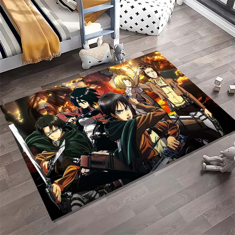 Anime Survey Corps Warrior Group Battle Print Area Rug Non‑Slip Rectangular Floor Mat Manga Fan Gaming Home Decor