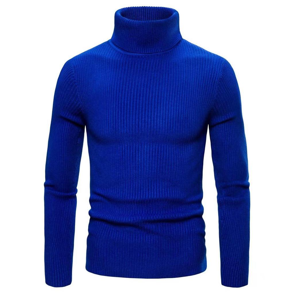 Men's Solid Color High Neck Slim Fit Striped Knit Sweater
