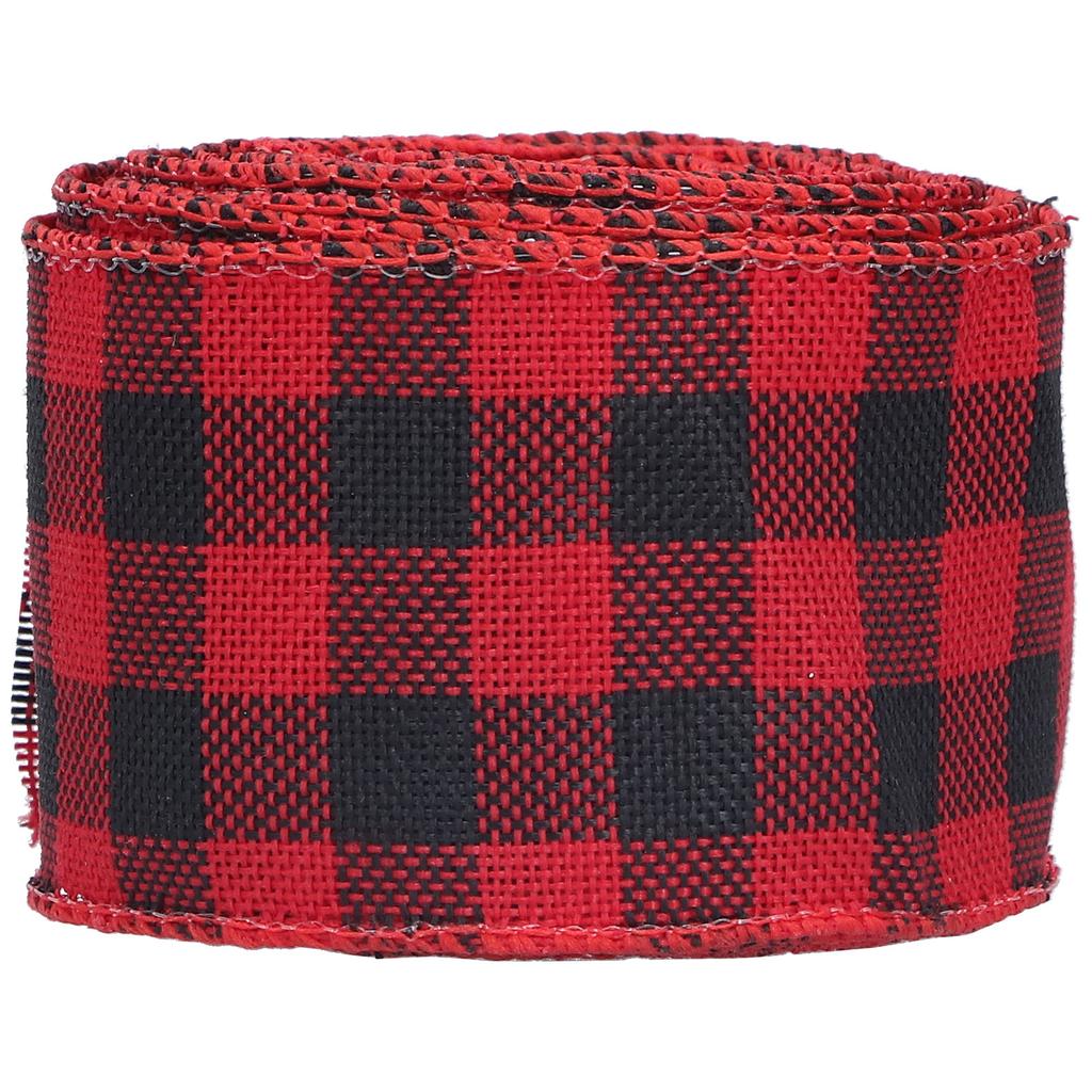 5m Christmas Wired Edge Ribbon Decorative Plaid Ribbon for Home DIY Gift Wrapping Crafts(Black Red )