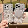 Floral Transparent Magnetic Bow Diamond Lens Case for iPhone 17 Pro Max