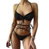 Women's Wrap Triangle Bikini Bathing Suits With Mesh Beach Skirt 3 Piece Swimsuits - Ri
