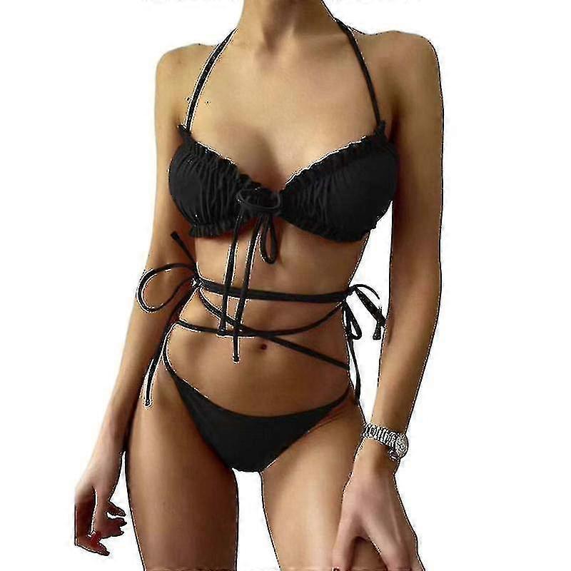 Women's Wrap Triangle Bikini Bathing Suits With Mesh Beach Skirt 3 Piece Swimsuits - Ri