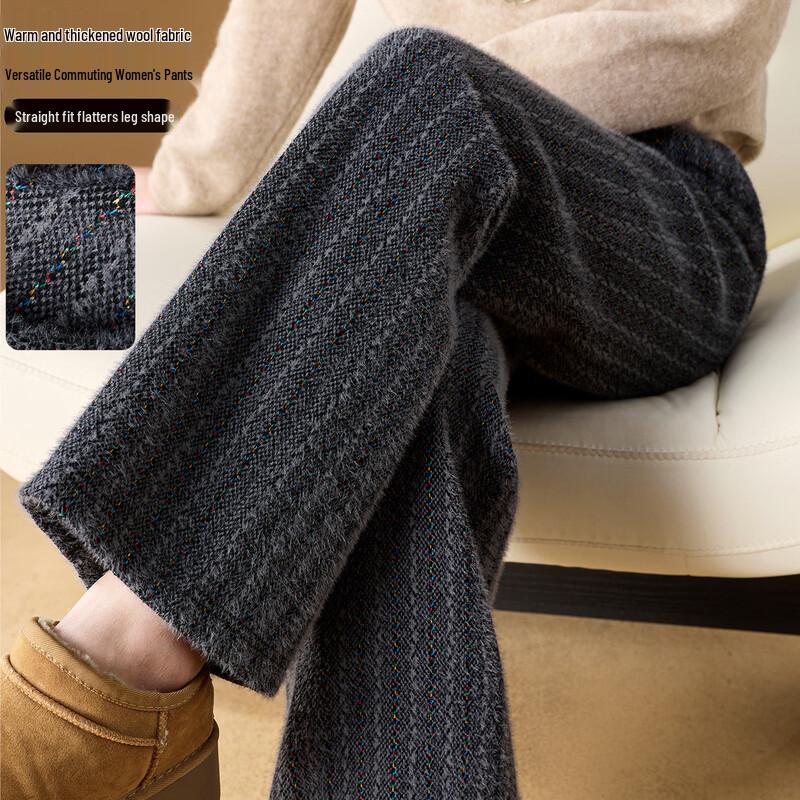 Women s Winter Thickened Striped High-Waist Wide-Leg Pants XL