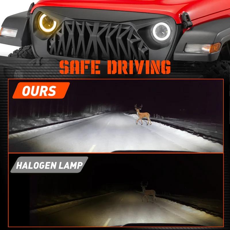 7 Inch Moto Car Led Headlight H4 Round Headlight with Amber Turn Signal For Jeep Wrangler JK TJ Headlamps 7" Headlight