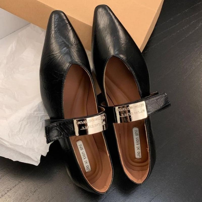 Fashion 2024 Spring Retro Women's Low-Heeled Shoes Fashion Pointed Toe Party Shoes Women Chunky Mary Jane Shoes Zapatillas