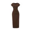 Wind Summer Round Neck Short-sleeved Dress Design Pleated Elastic Slim Sexy Hip-wrapped Knee Dress