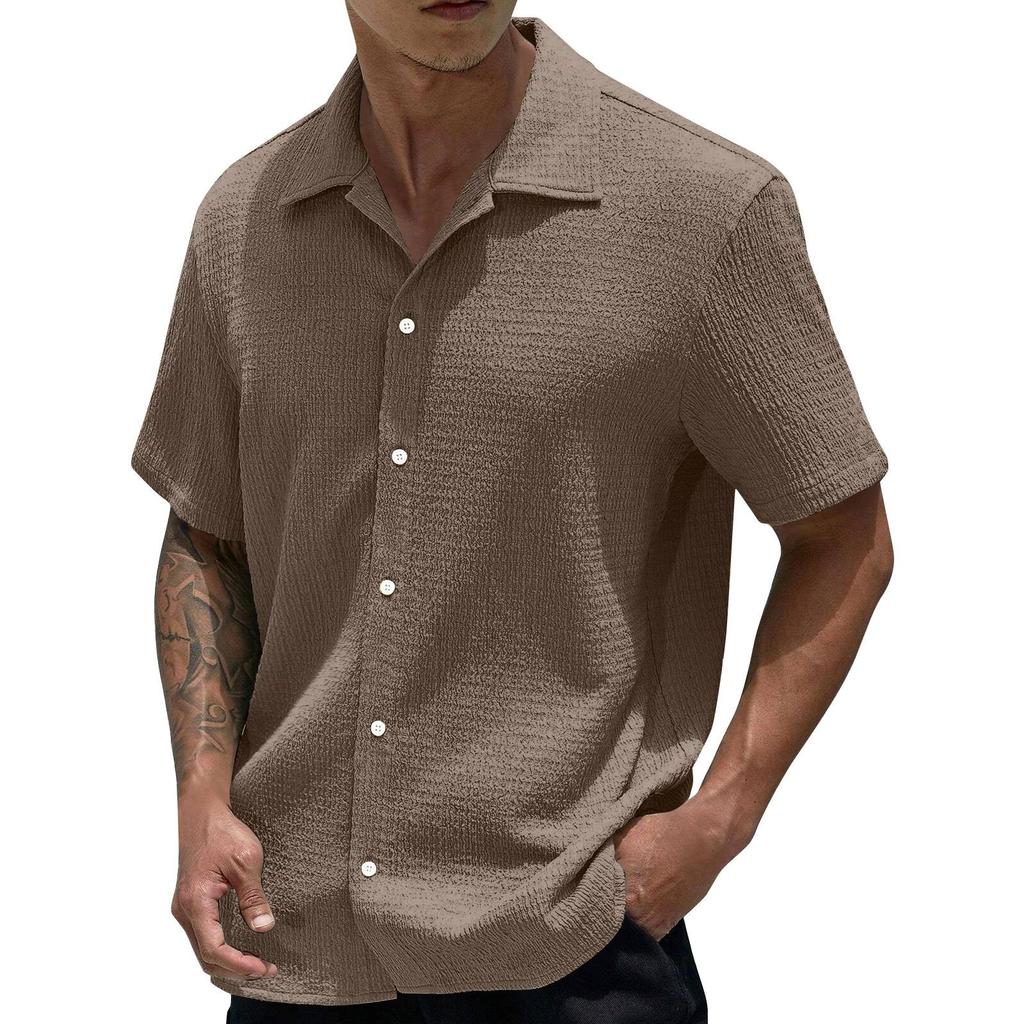 Men's Summer Solid Color Lapel Short-Sleeved Shirt Men's Casual Fashion Short-Sleeved Shirt