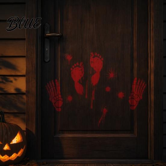 Dekorative Fensterfolie Halloween Blutfingerabdrücke/Fußabdrücke Wandaufkleber Abnehmbare Aufkleber Gruselige Wasserdichte Kratzfeste Aufkleber DIY Dekoration