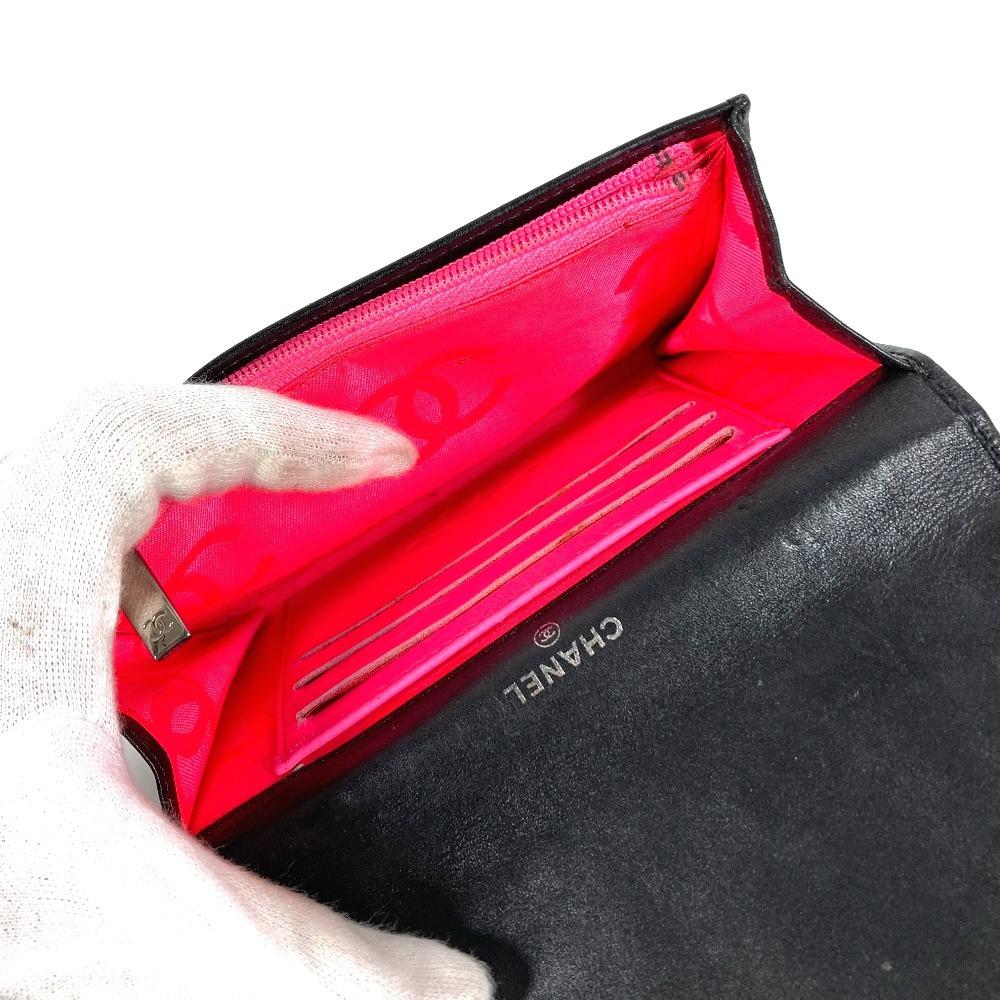Chanel Cambon Line CC CC Mark Logo Compact Folded Wallet Leather Black/White