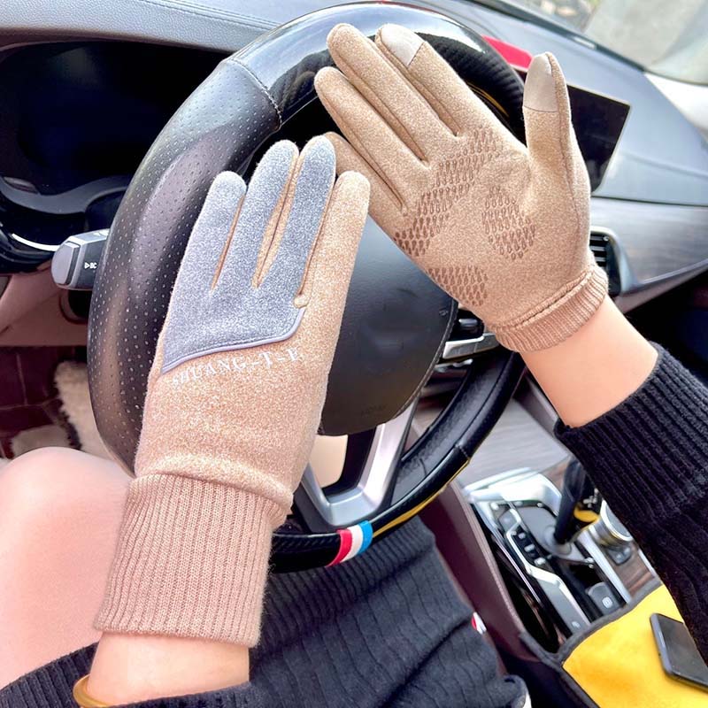 Mănuși pentru femei, iarnă, caldă și rezistentă la frig, plus catifea, îngroșată, anti-alunecare, mănuși sport din bumbac