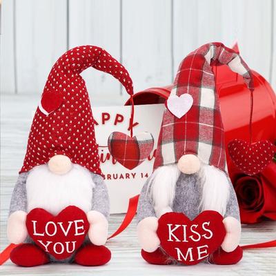 1pcs Gnome Plush Doll Faceless with Heart Pendant Valentine's Day Decor Home Ornament Gift Red Nose Goblin Desktop Ornaments