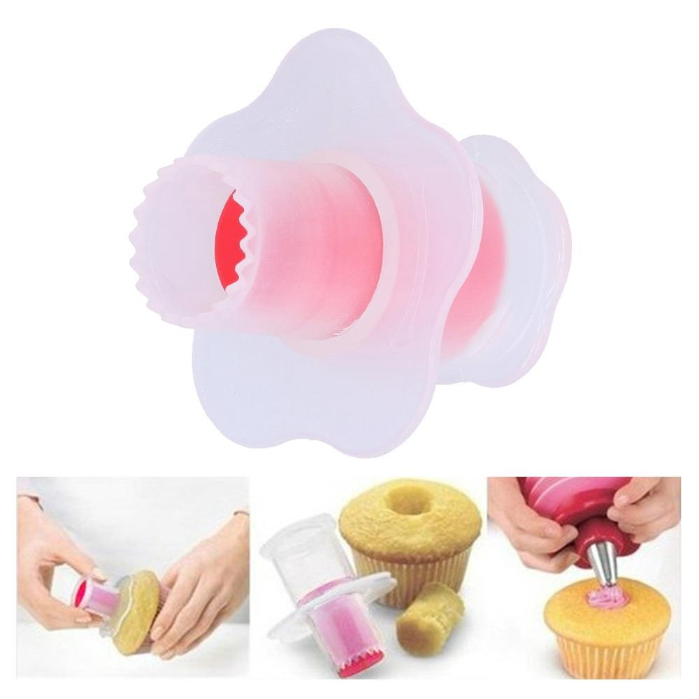 3pcs Pink Cupcake Corer Plunger Plunger Mechanism Cream Filling Decorating Tool Home DIY Baking
