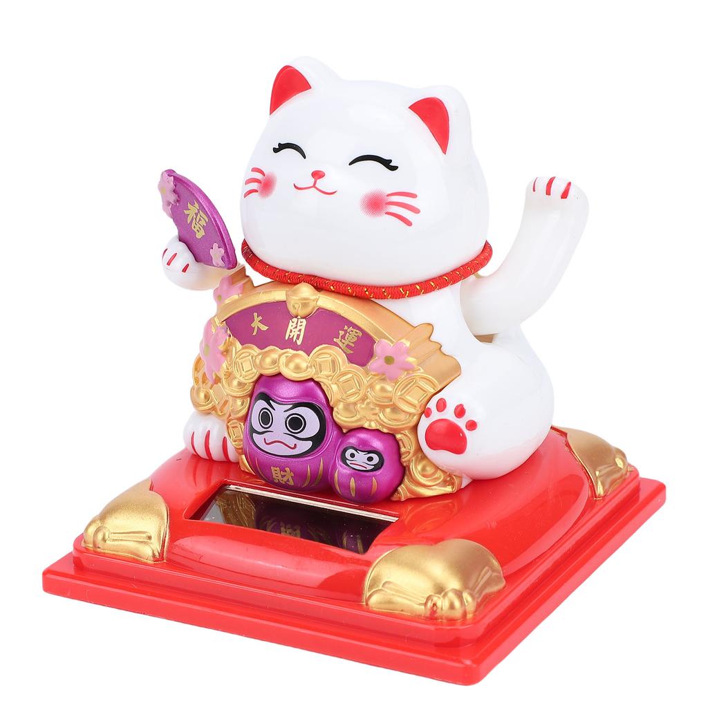 Lucky Cat Waving Arm Solar Powered Light Sensor Wealth Welcoming Fortune Cat Decoration for Home Car Dashboard