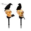 Horror Themed Yard Landscape Ornaments LED Solar Crow Skull Light, Waterproof Halloween Pathway Gothic Decorative Stakes for Flowerbeds on Skeleton