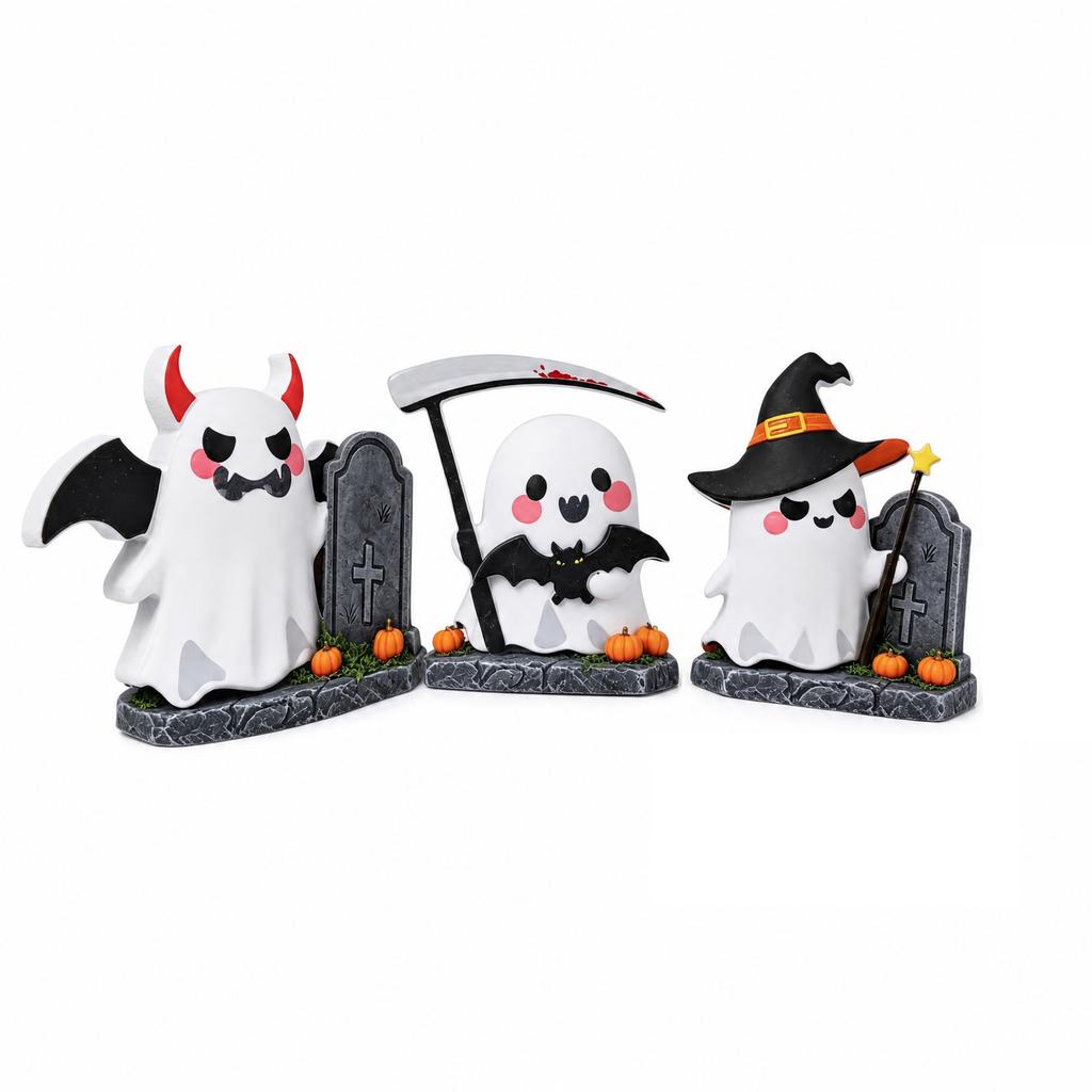 Halloween Graveyard Ghost Decorations 3pc Set Ghost Figures with Tombstones and Props for Indoor Outdoor Seasonal Display