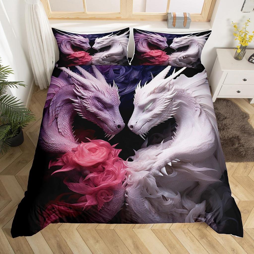 Dragon Kids Duvet Cover Sets Queen King Twin Size Boys Men Room Decor With 1 Bedding Comforter Cover 2 Pillowcases No Comforter