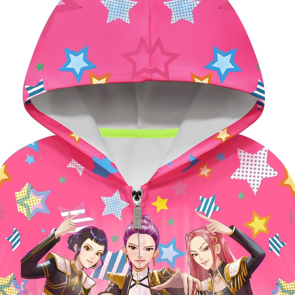 Barn Jenter POP Sanger Rumi Zoey Mira Trykket Casual Hettegenser Glidelås Langermet Jakke Kåpe