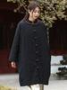 Johnature Women Vintage Ramie Parkas Stand Long Sleeve Button Chinese Style Winter Coats Loose Women Warm Parkas