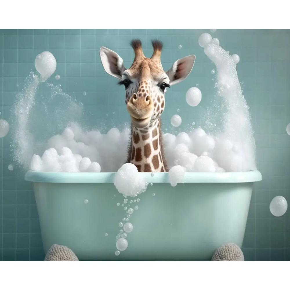 Cute Baby Lion Tiger In Bathtub Wall Art Canvas Painting Animals Bathing Funny Bathroom Art Poster Prints Picture Room Decor