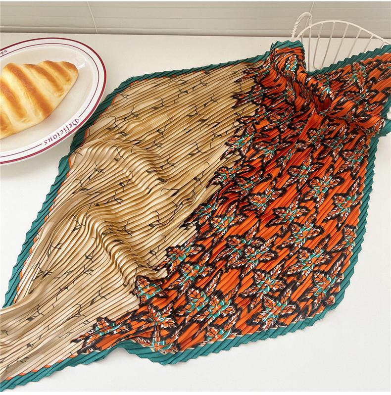 

42X92CM HOT Korean Version Small Rhombus Pleated Women s Silk Scarf Printing Scarf For Women Retro Joker Neck Scarf Handkerchief 42CMX92CM