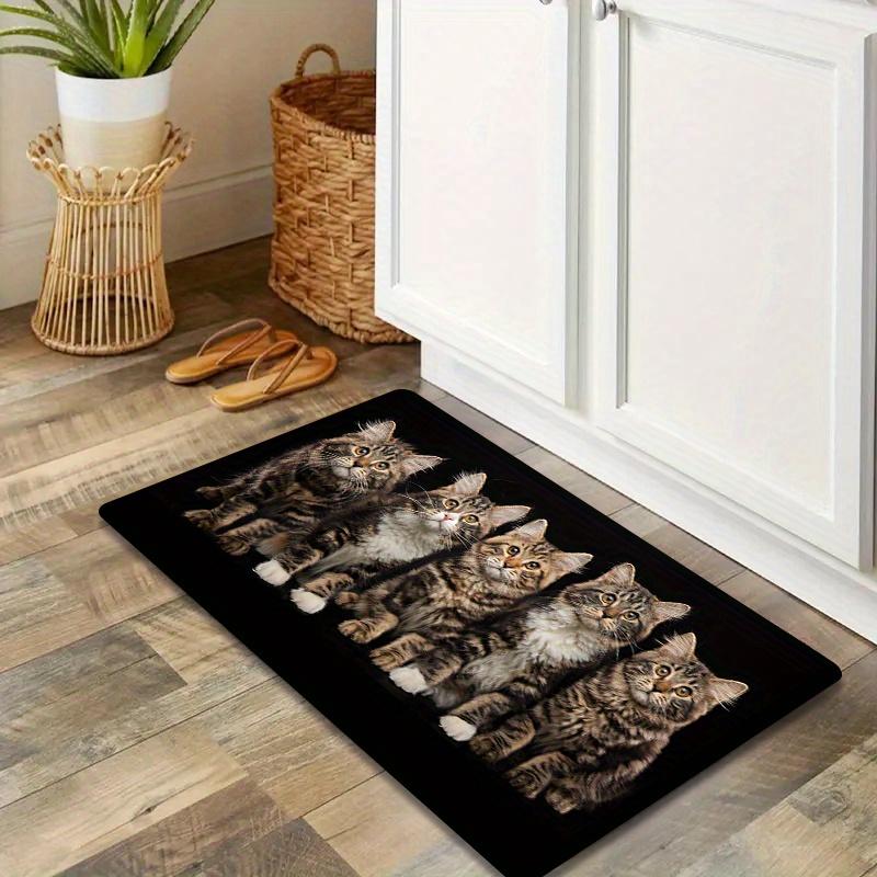 1Pcs Anti Fatigue Kitchen Rugs, Five Cats Print Waterproof Non-Slip Thick Cushioned Kitchen Mat Heavy Duty Comfort Standing Mat for Kitchen