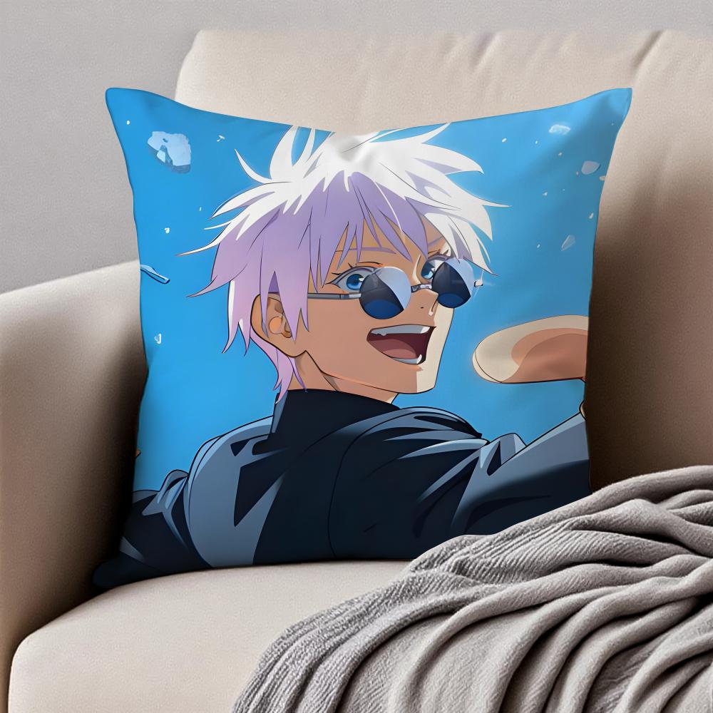 JJujutsu Kaisen GGojo Satoru Cushion Cover Pillowcase Antidustmite Invisible Zipper Short Plush Sofa Cushion