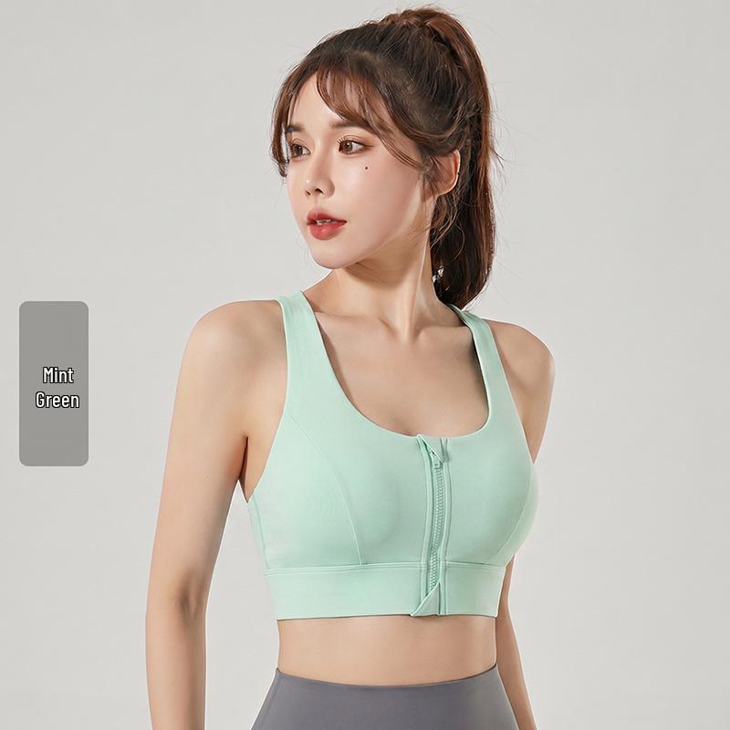 Sutiã Esportivo com Zíper à Prova de Choque com Bojo Fixo de Suporte e Design Elegante nas Costas para Mulheres
