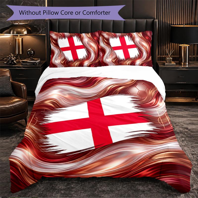 England Football Pattern 3 Pieces Bedding Set Soft Microfiber Duvet Cover with Pillow Cases for Bedroom