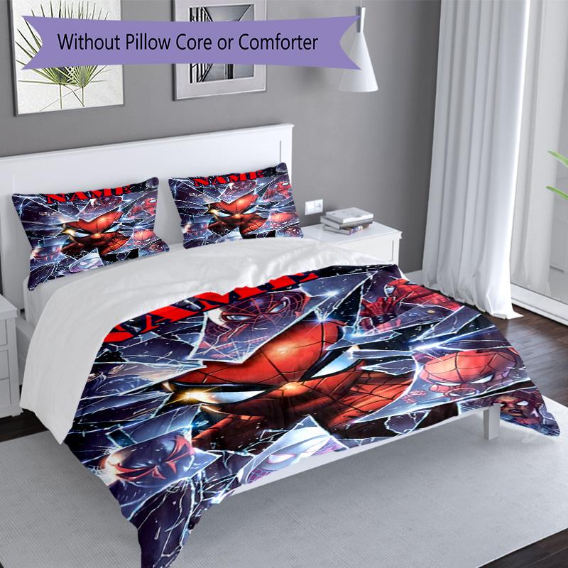 3pcs Custom Name Spider-Man Bedding Set Duvet Cover Closure Includes 1 Duvet Cover & 2 Pillowcases for All Seasons Bedroom Decor