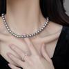 Flax Silver Gray High-Quality Round Pearl Necklace - Trendy 2023 Light Luxury Sweater Chain for Women