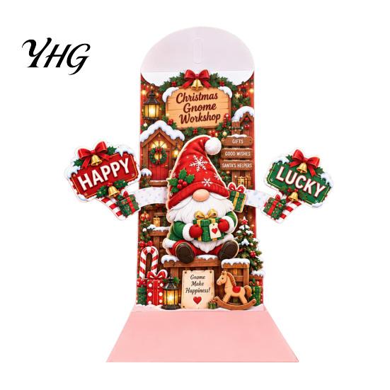 Retro Style Christmas Cards 3D Pop Up Card, Money Gift Card Holder with Handwritten Holiday Blessing Cash Slot, Hummingbird Santa Reindeer Design,