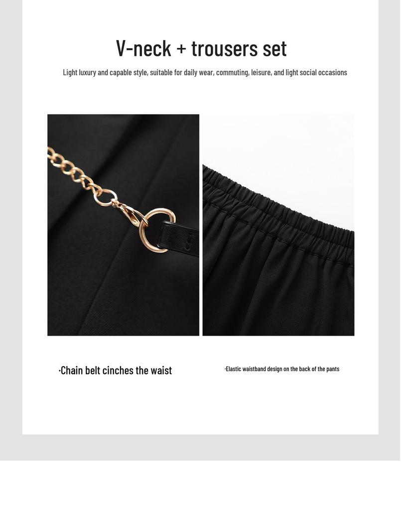 Women's Spring/Summer Age-Defying Suit Set: Waist-Cinched Vest & Draped Wide-Leg Pants.