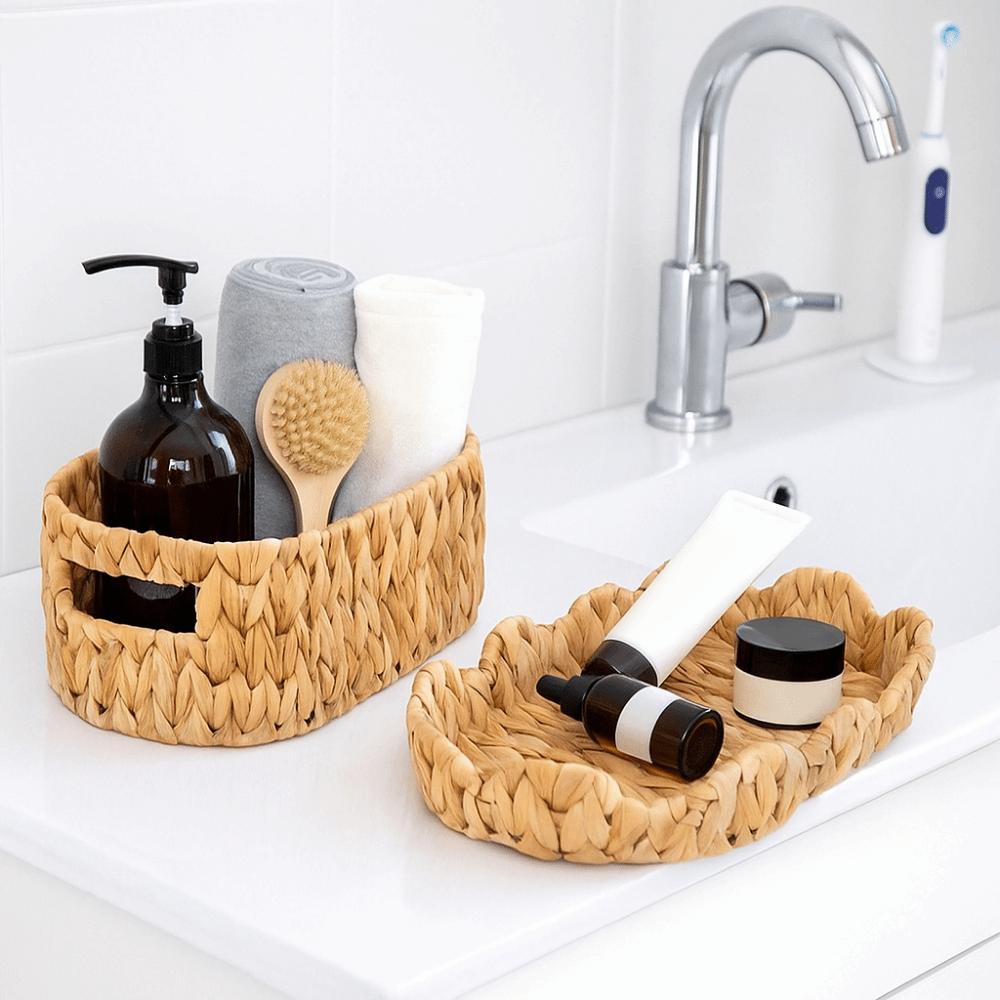 Large Capacity Straw Woven Storage Basket Decorative with Lid Water Hyacinth Basket Dustproof Sundry Storage Basket Bathroom