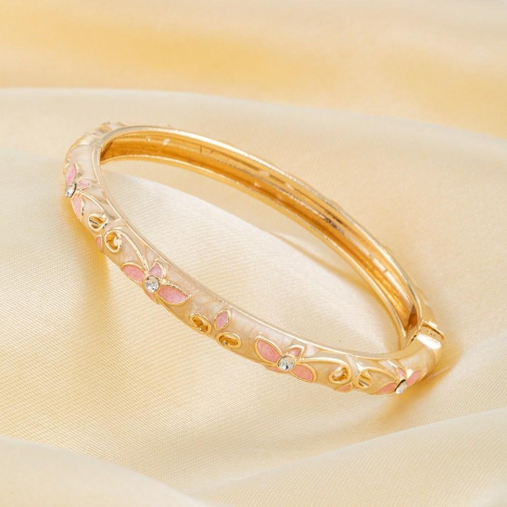 Exquisite Painting Enamel Flower Bangle Lightweight Metal Rhinestone Thin Bracelet Beach Vacation