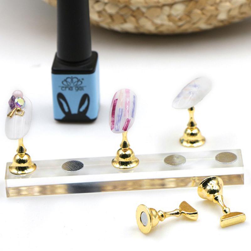 1Set False Nail Tips Practice Trainning Display Stand Holder Base Alloy Crystal Nail Art Polish Display Manicure Tools