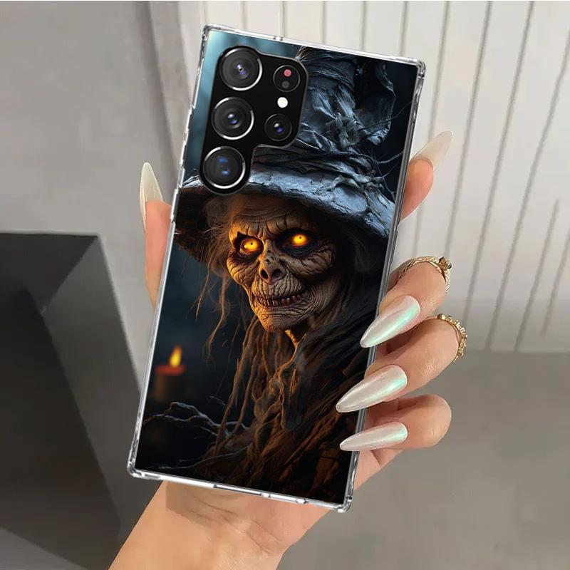 Halloween Moon Witch Horror Phone Case for Samsung Galaxy S26 S24 S23 Ultra S25 Edge S22 S21 Plus S20 FE + Soft Print Shell Fund
