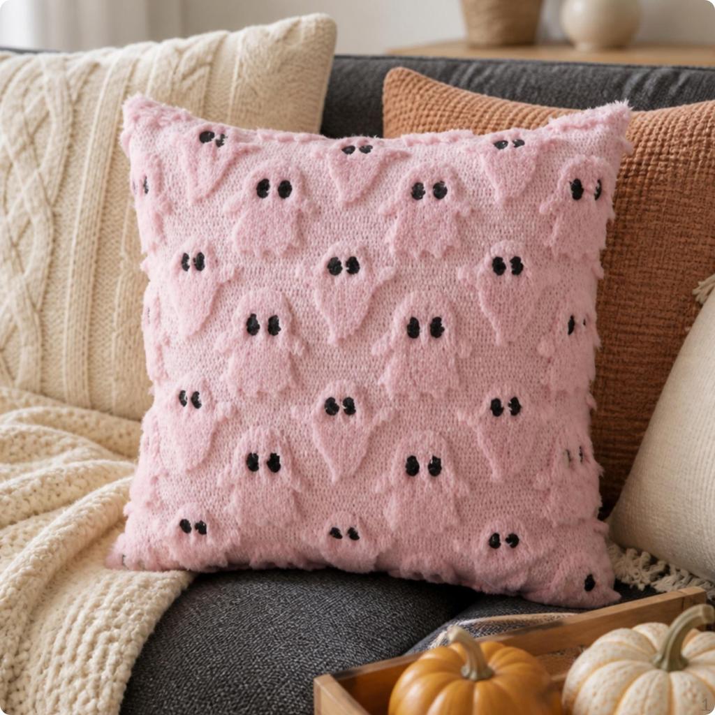 Halloween Cushion Cover Decorative Ghost Pillow Textured for Chair